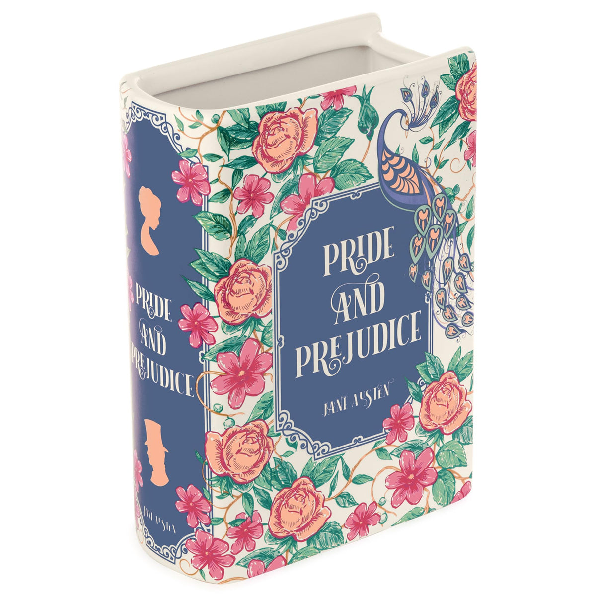 Steel Mill and Co book-shaped vase with Pride and Prejudice cover art for book lovers.