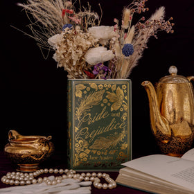 Steel Mill & Co book vase with office supplies organizes a desk with style