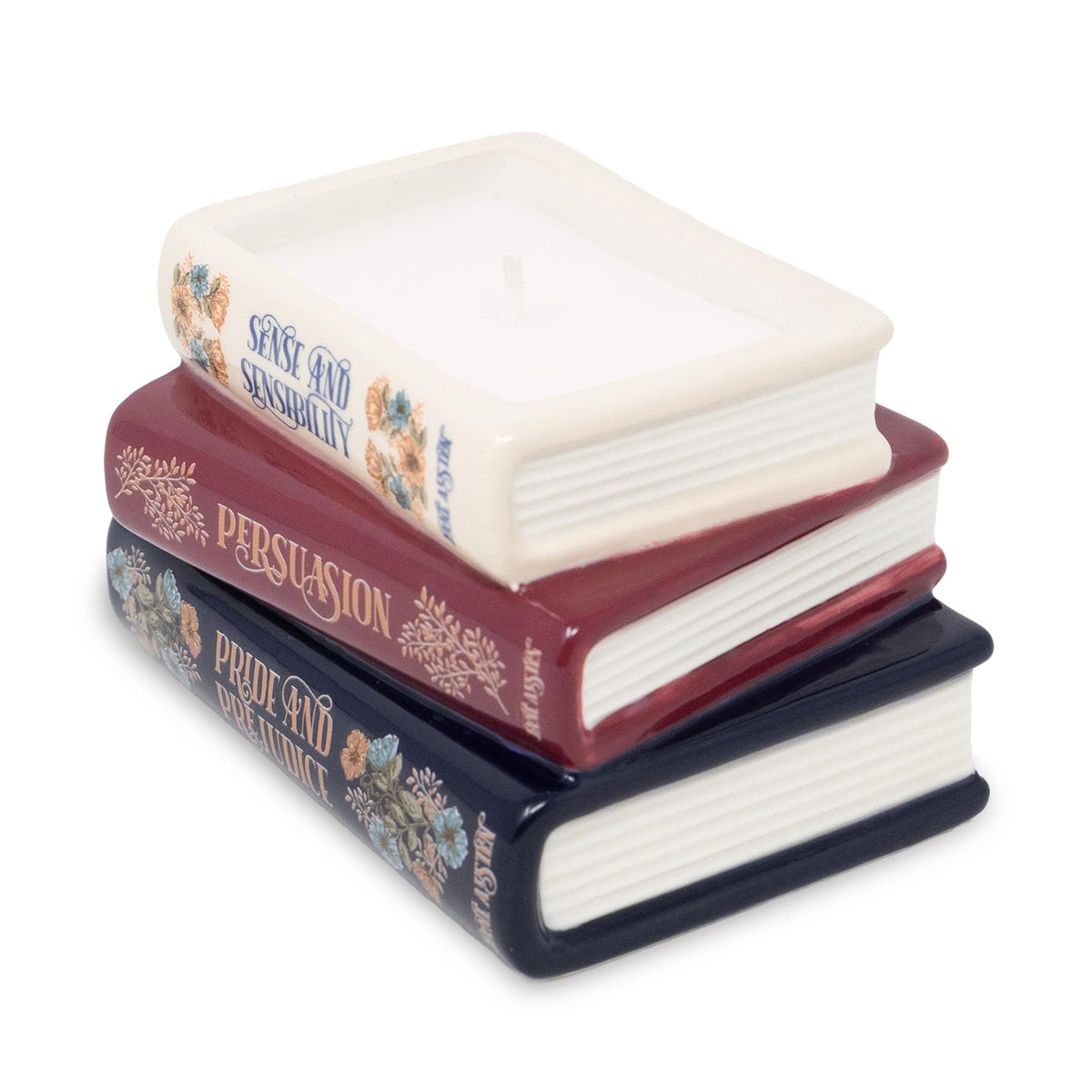 STEEL MILL AND CO Pride and Prejudice cover candle adds literary charm to shelves.
