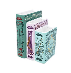 Steel Mill & Co triple book vase front view for bookshelf decor and floral displays.