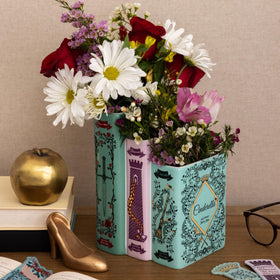 Steel Mill & Co triple book vase on desks or shelves as a unique organizer.