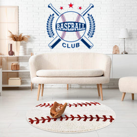STEF round rug offers versatile placement in bedrooms, living rooms, nurseries, and play spaces.
