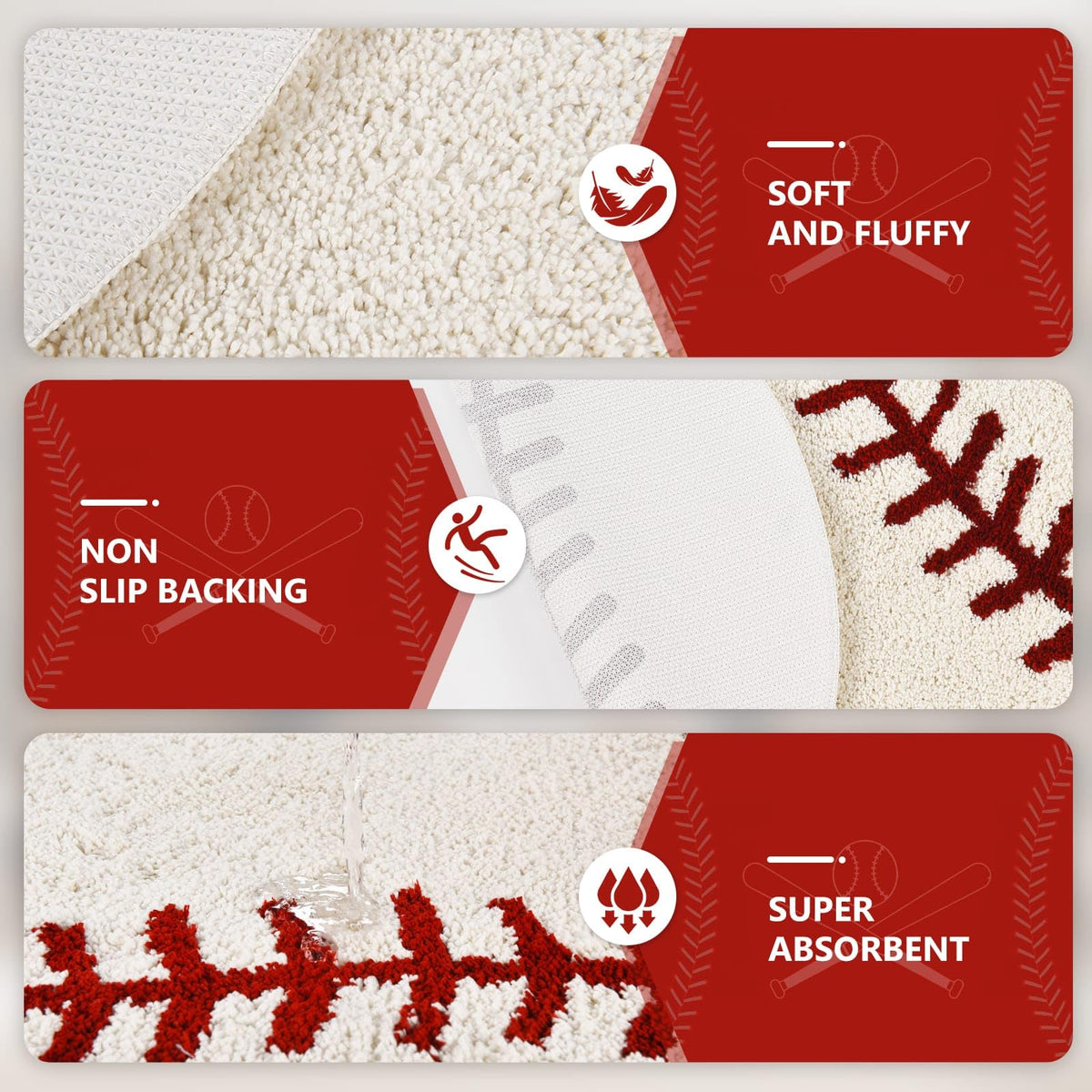 STEF baseball rug with machine-washable material simplifies quick cleanups after spills.