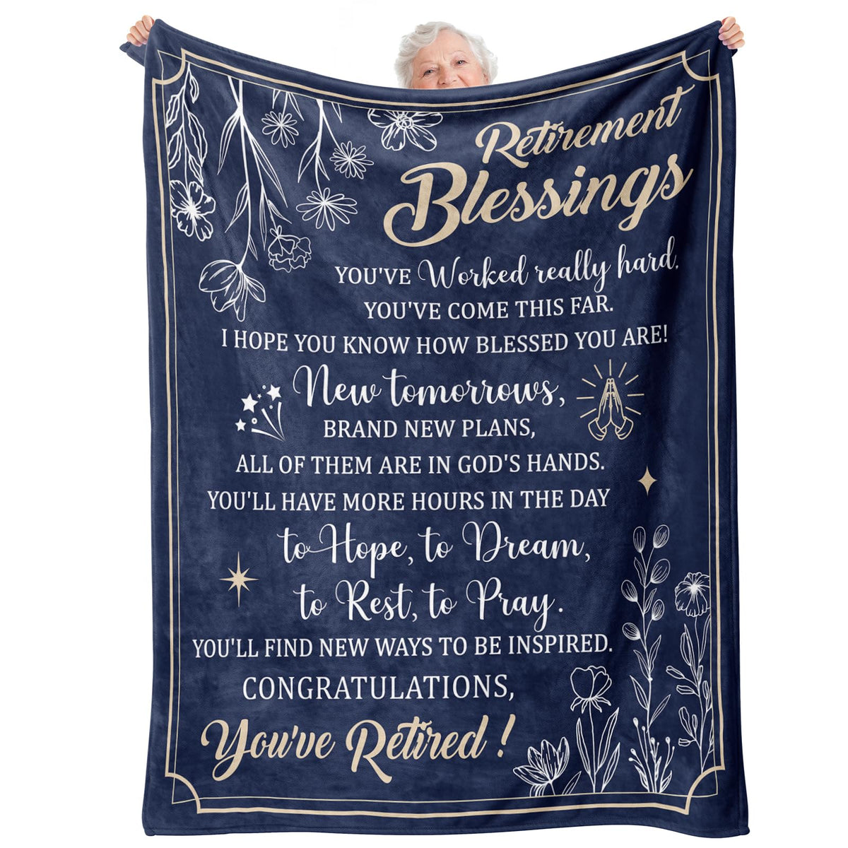 Stelogiift retirement blanket folded, compact gift ready for gifting and display.