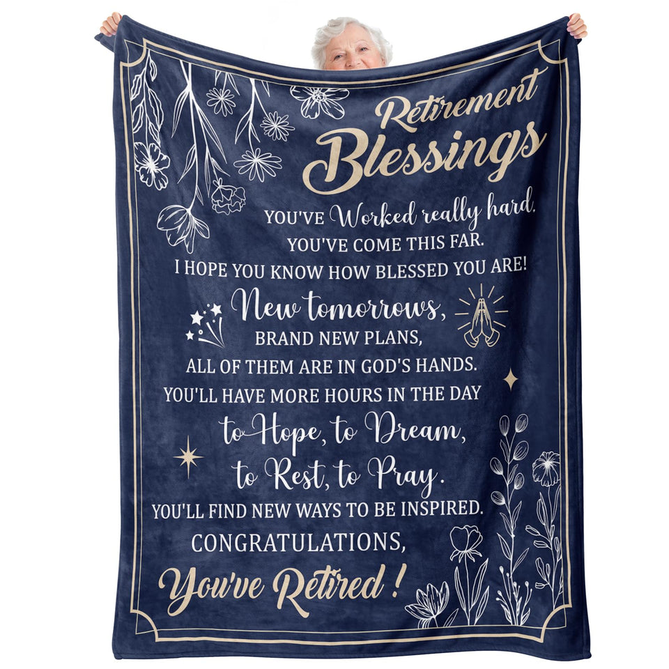 Stelogiift retirement blanket folded, compact gift ready for gifting and display.