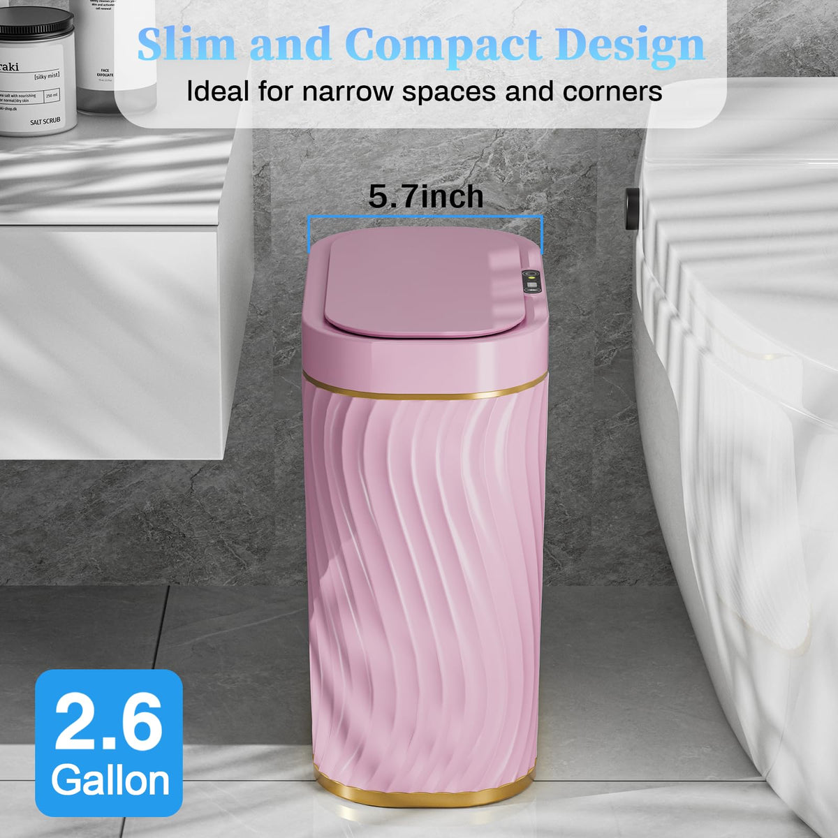 Steo Spce IPX5 waterproof trash bin suited for humid bathrooms.