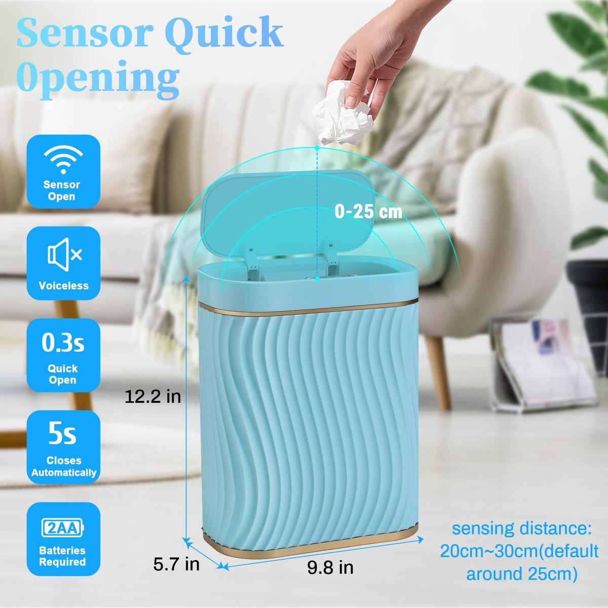 steo-spce trash can sensor activation opens lid with a wave