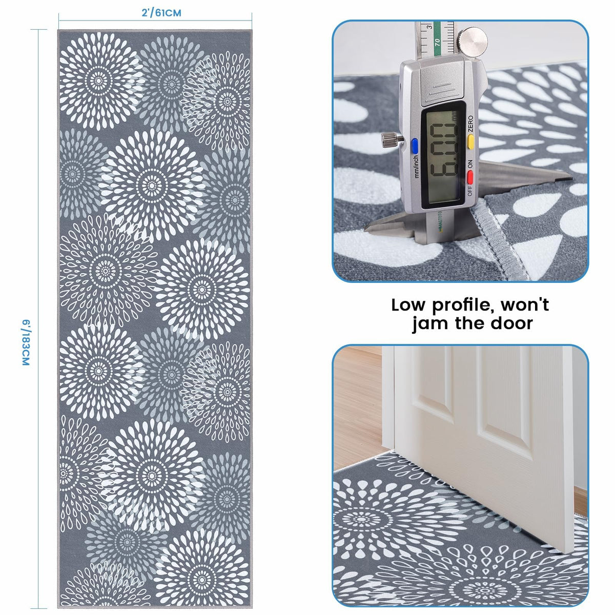 StepRite Runner Rug with non-slip backing keeps in place on floors.