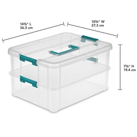 Sterilite 1427CLR with blue handle for portable ornament storage.