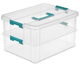 Sterilite 1427CLR stack and carry with clear lid; easily view contents at a glance.