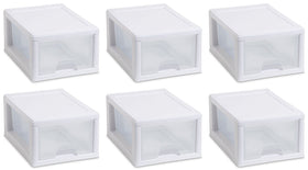 Sterilite 6-Quart stacking drawer with white frame and clear front for easy visibility.