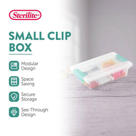 Sterilite 6-pack clip box showing compact storage for desk or craft supplies.