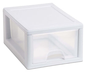 Close-up of stacked drawers showing linking tabs for modular storage.