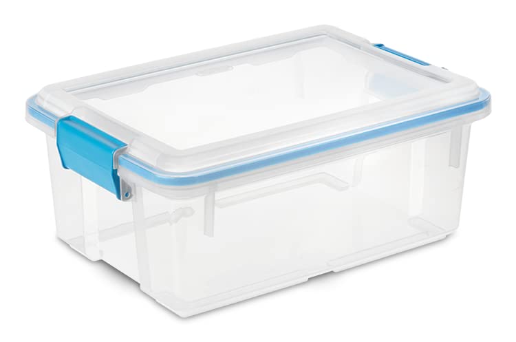 Sterilite gasket box clear base shows contents while sealing them tightly.