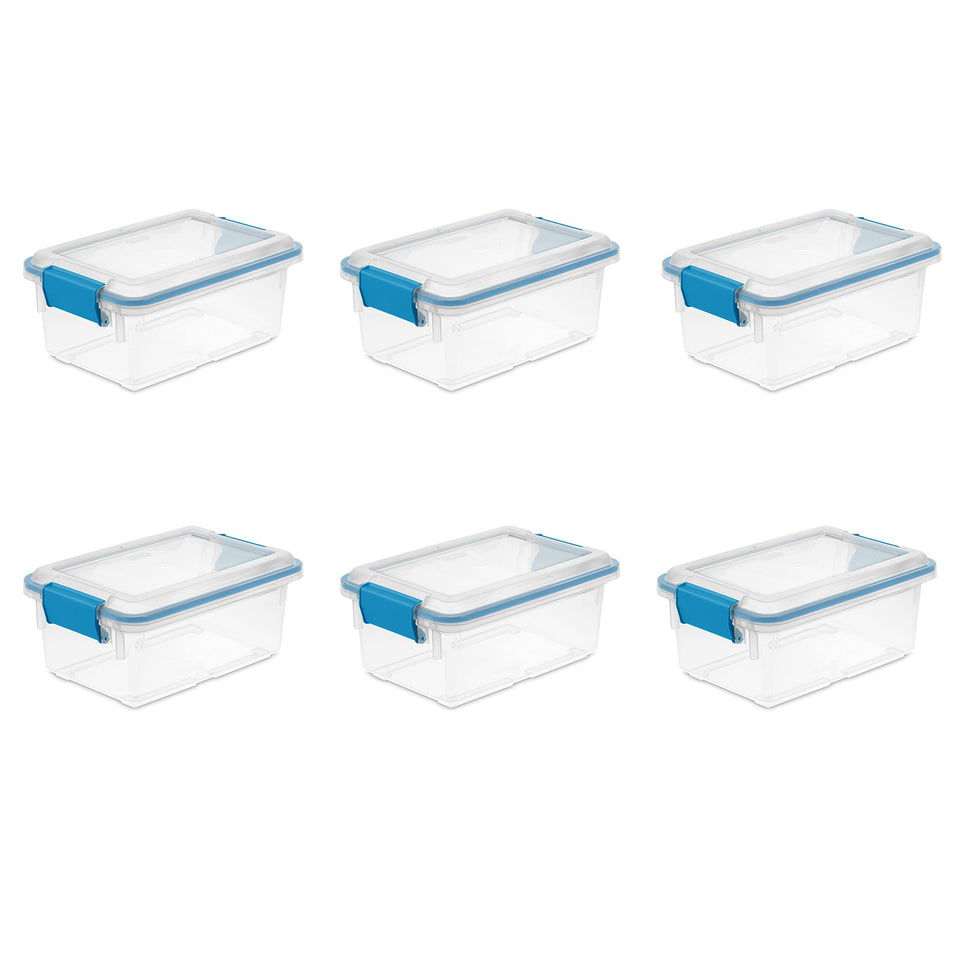 Sterilite 7.5 Qt gasket box front view, stackable storage for keepsakes and photos.