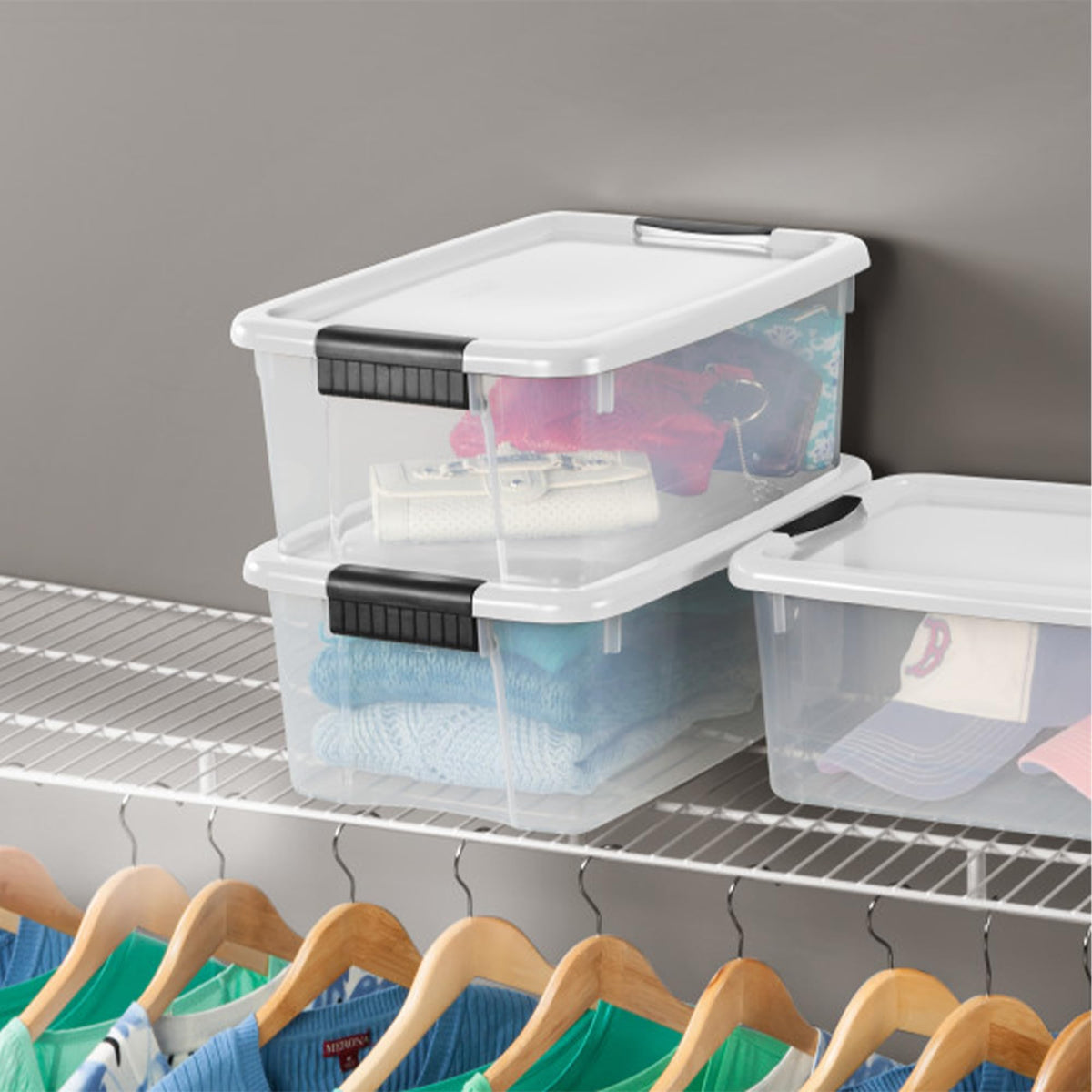 Sterilite BPA-free storage with heavy-duty latches keeps items secure.