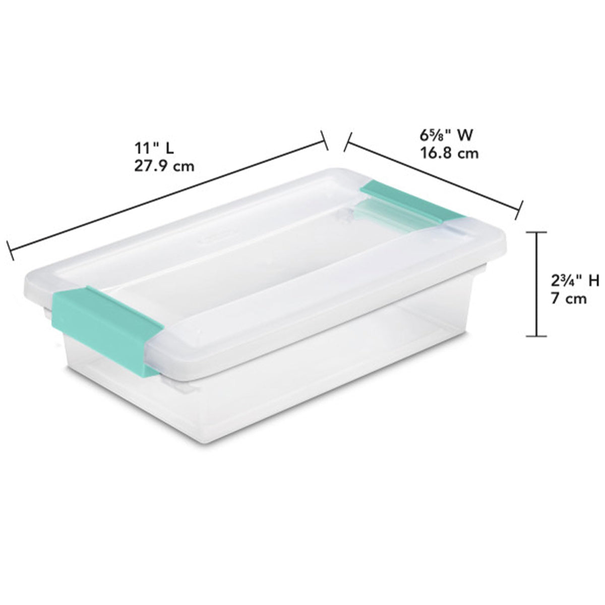 Sterilite clear lid and base design for quick item identification in busy classrooms.