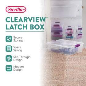 Sterilite ClearView latch box with latching lid keeps items secure on shelves