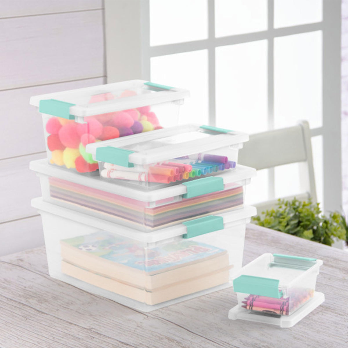 Sterilite compact bins fit desks, drawers, and crowded shelves