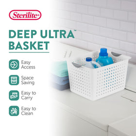 Sterilite basket with contoured handles provides comfortable, secure transport.