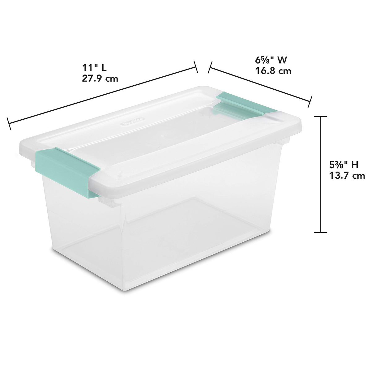 Sterilite medium clip box close-up of latching lid for secure storage.