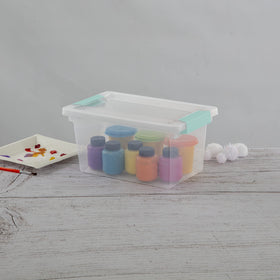 Sterilite medium clip box stackable design saves space on shelves.
