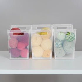 Sterilite shelf bin on shelving supports neat closet or pantry storage.