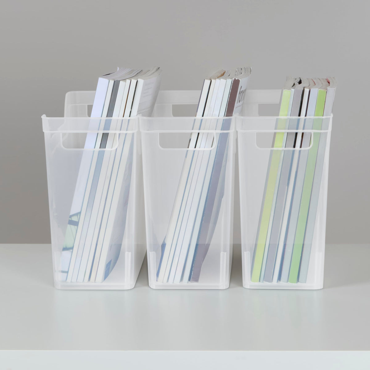 Sterilite Narrow Bin fits standard shelving for modular, tidy storage solutions