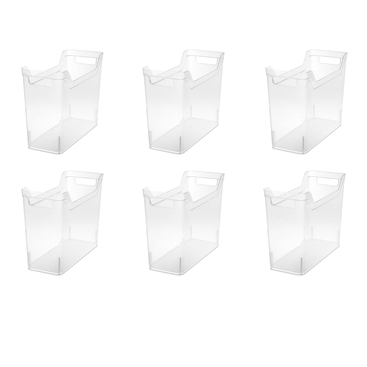 Sterilite Narrow Bin with Handles on a shelf enabling easy transport and quick access