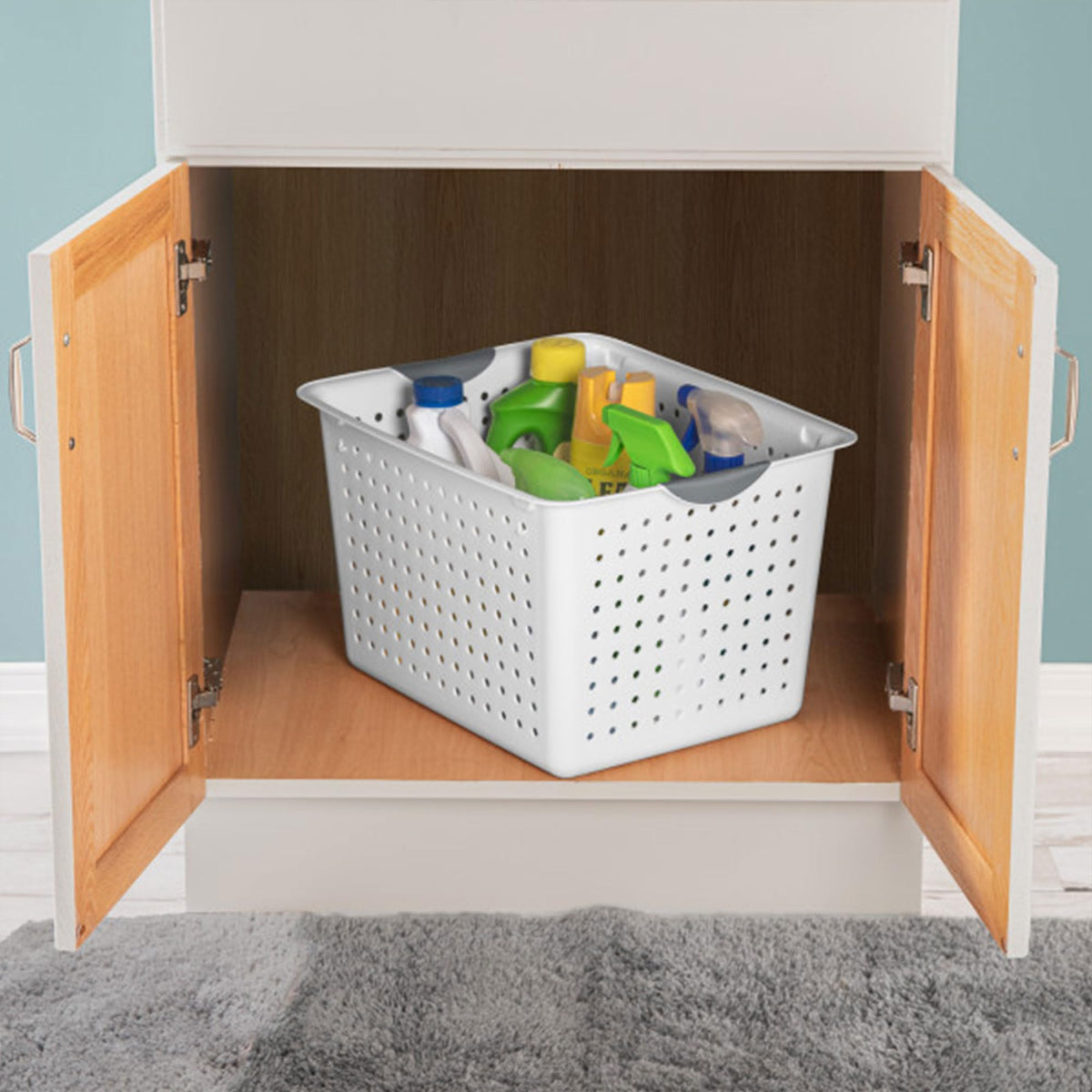Sterilite pantry shelf storage basket keeps items accessible and visible.