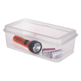 Sterilite closet storage setup with clear rectangular boxes