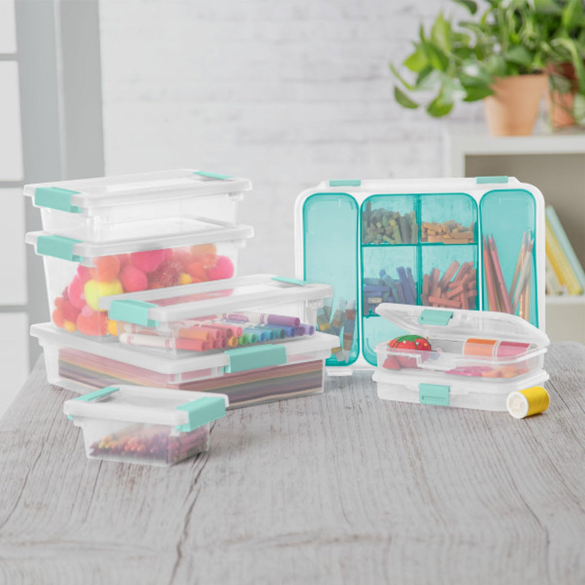Sterilite clip box with secure latching lids keeps small parts contained.