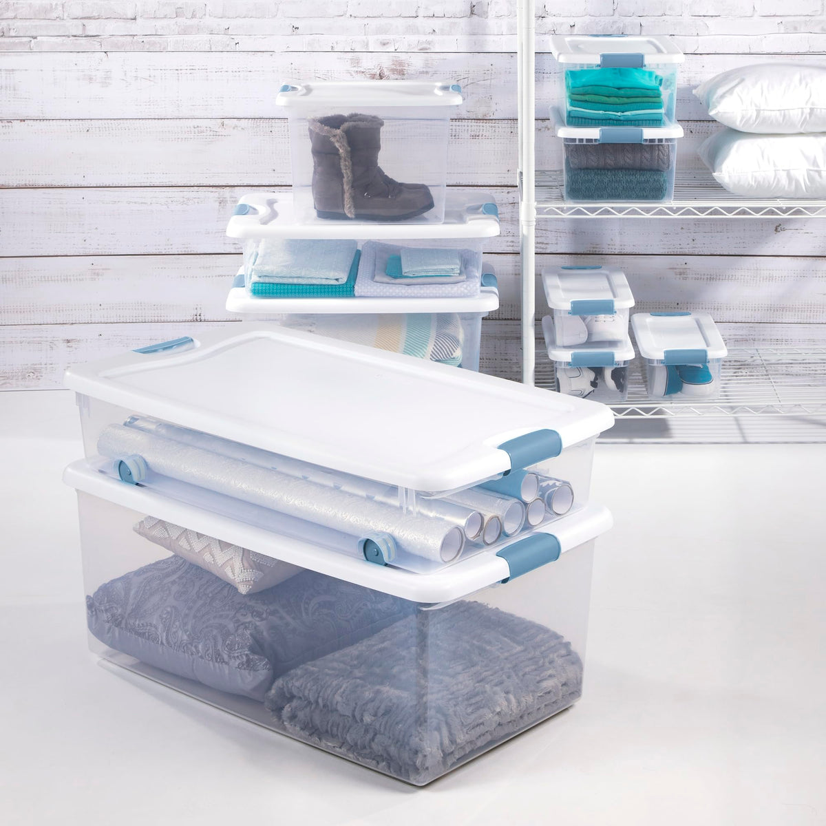 Stackable Sterilite container with recessed lid saves space