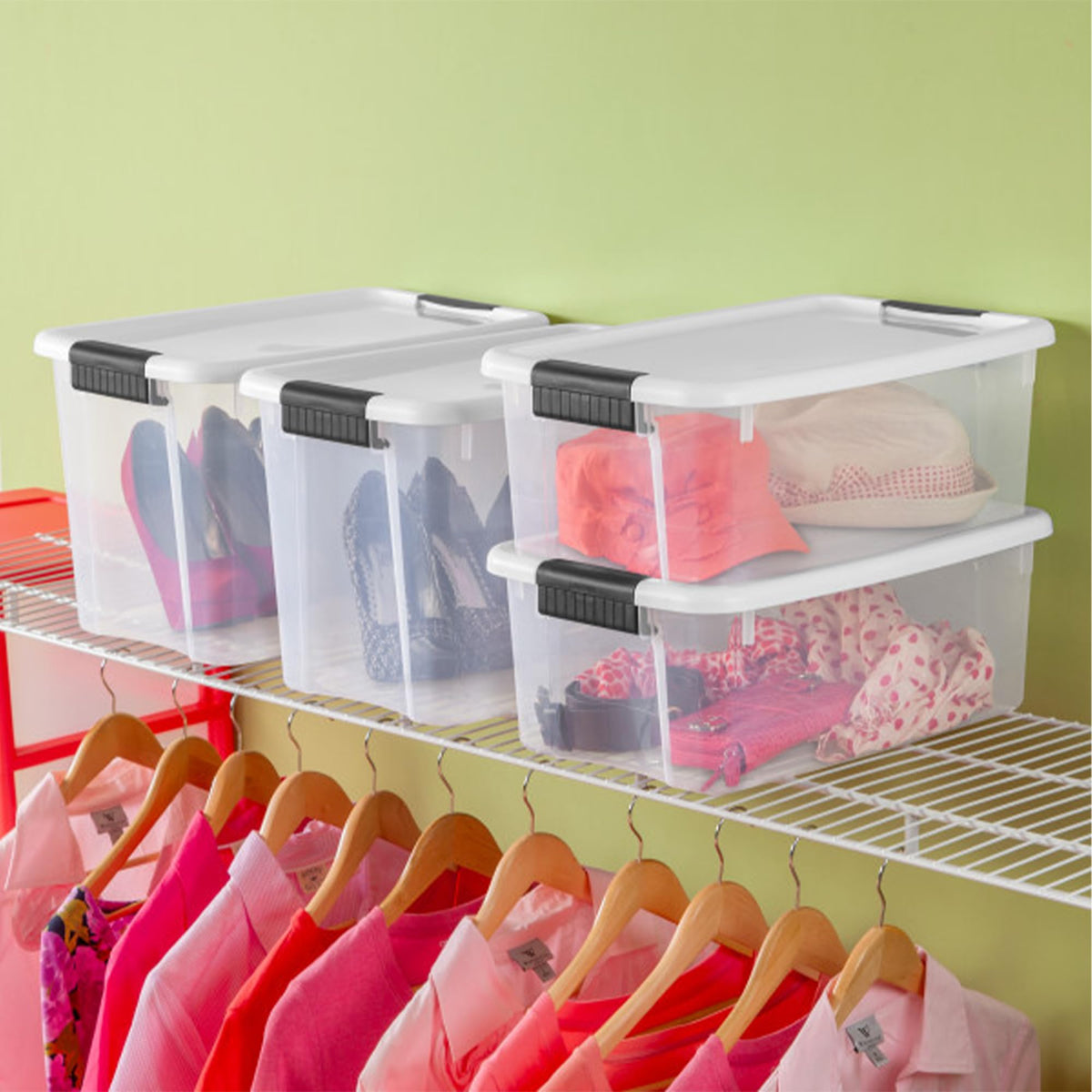 Sterilite stackable design optimizes vertical space in garages and attics.