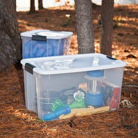 Sterilite Ultra Latch clear base allows easy viewing of contents.