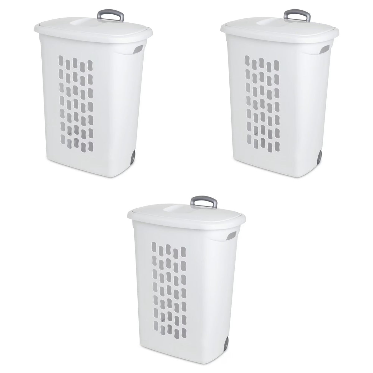 Sterilite Ultra Wheeled Hamper with wheels enables easy laundry transport between rooms.
