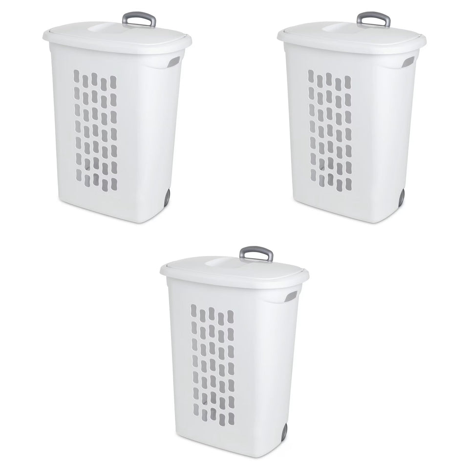 Sterilite Ultra Wheeled Hamper with wheels enables easy laundry transport between rooms.