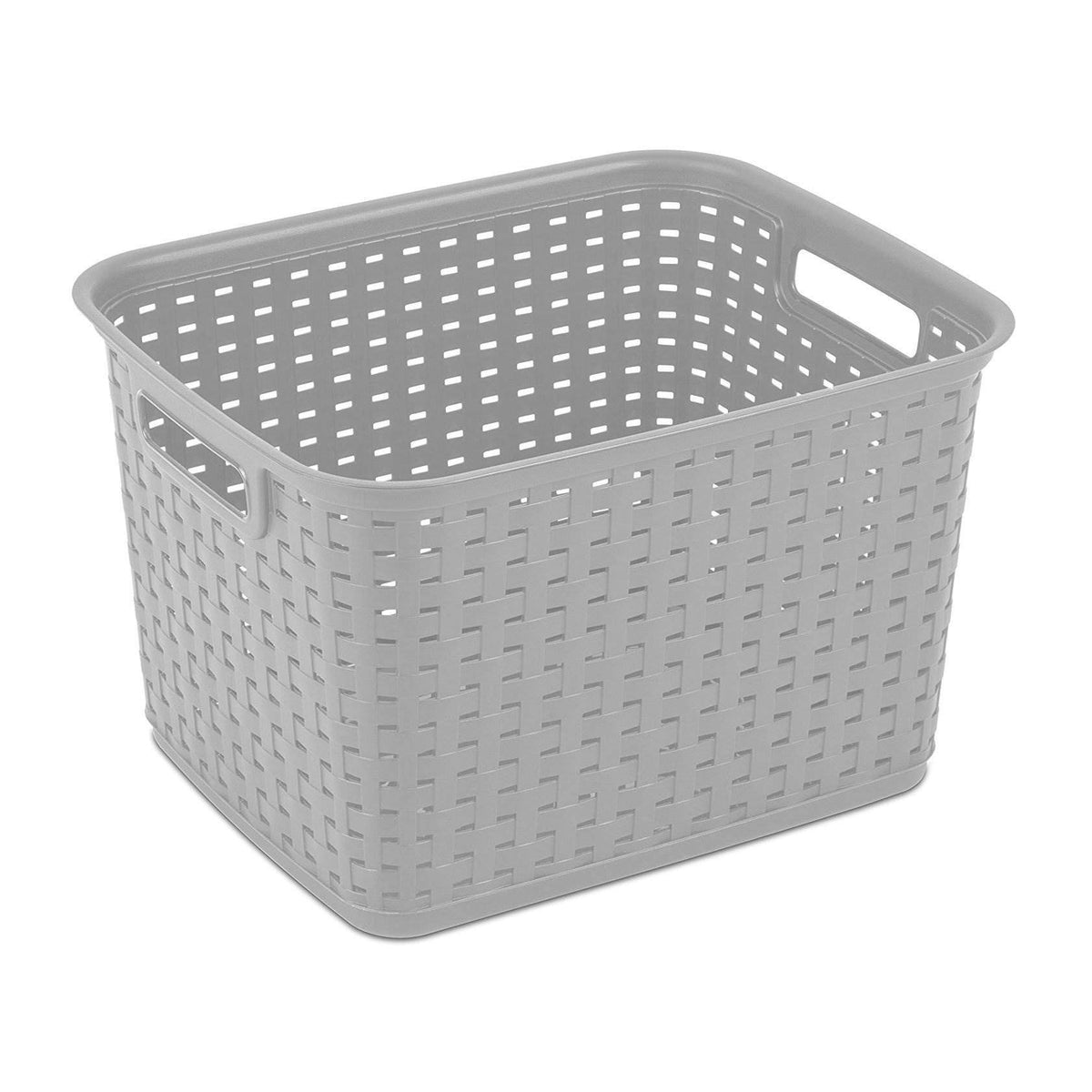 Sterilite weave basket in bathroom storage setup for essentials