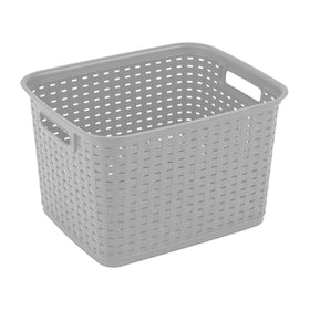 Sterilite weave basket in bathroom storage setup for essentials