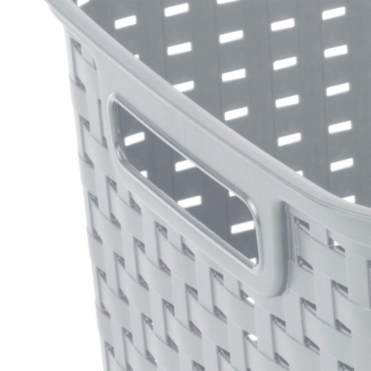 Sterilite weave basket in a bedroom closet for tidy wardrobe organization