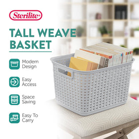 Sterilite weave basket on kitchen counter for organization and decluttering
