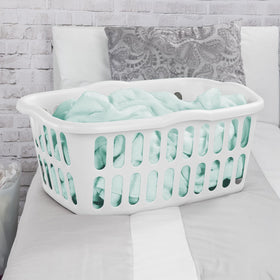 Sterilite white laundry basket adds a clean look to rooms.