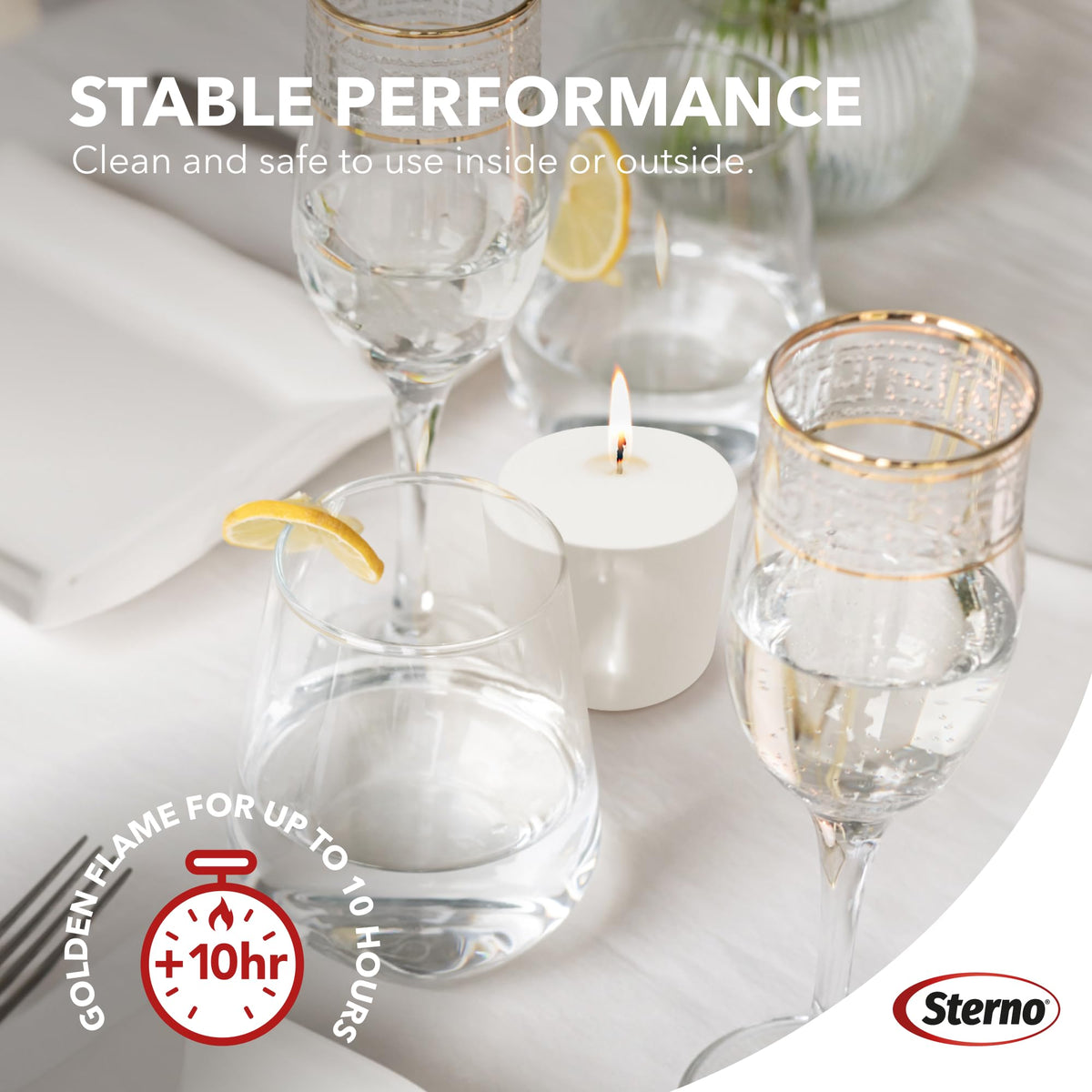 Sterno candles ideal for indoor or outdoor settings as centerpiece accents.