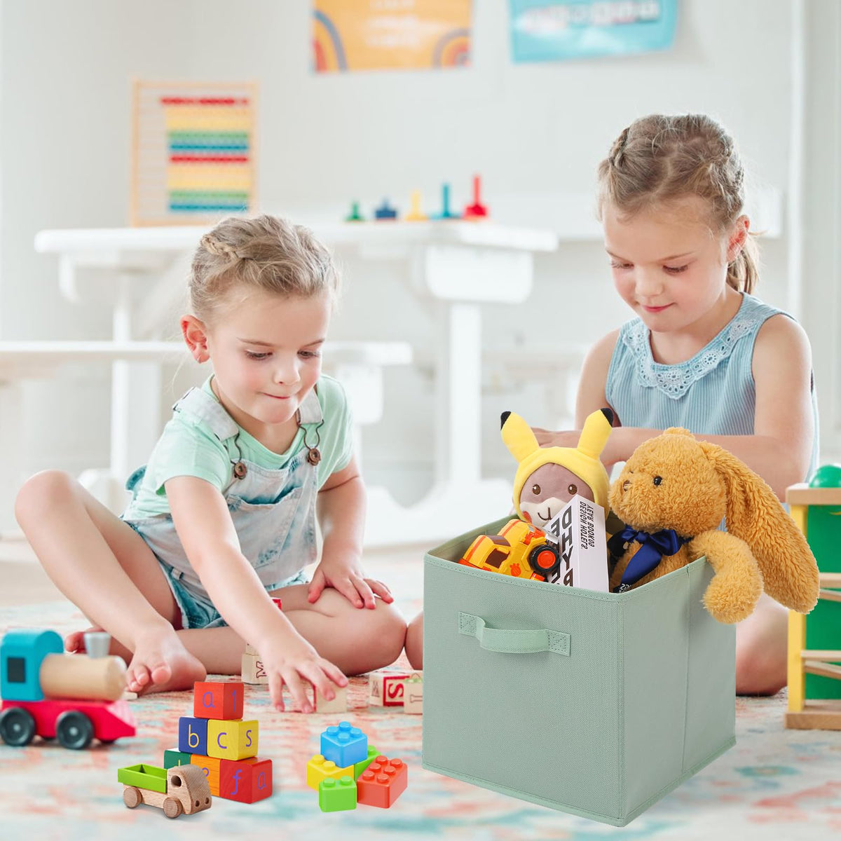 Stero fabric storage bin in yellow provides sturdy upright support for books and clothes.