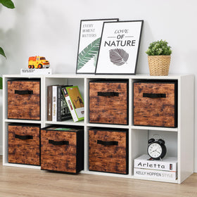 Stero fabric storage cubes folded flat to save space when not in use.