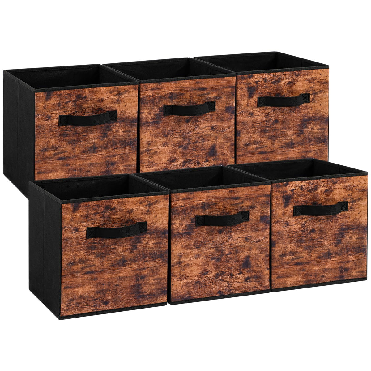 Stero fabric storage cubes front view with rustic-brown design for organized shelves.