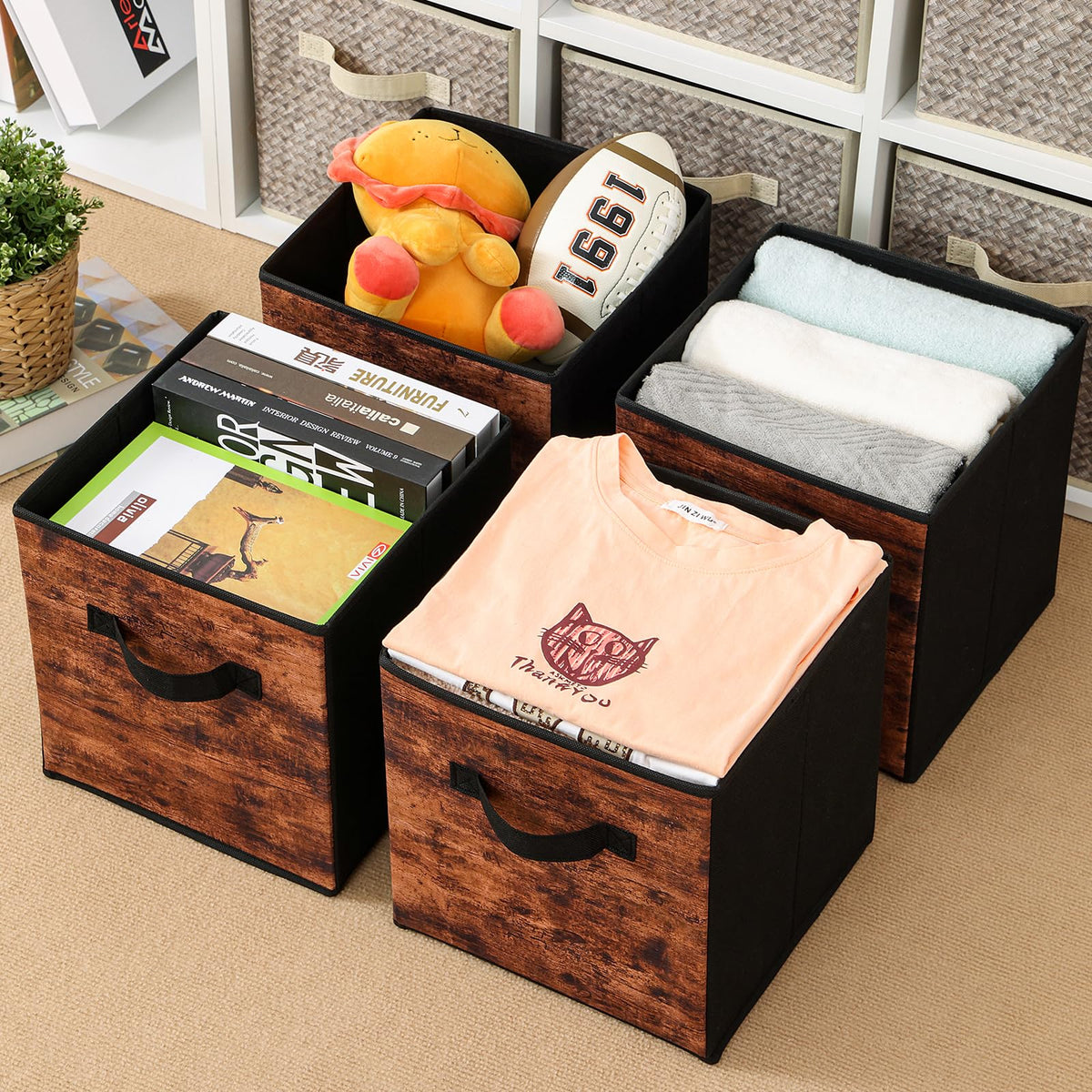 Stero fabric storage cubes close-up highlights breathable fabric and sturdy base.