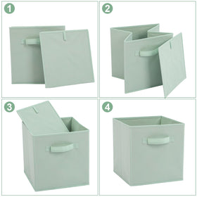 Stero multi-color storage bin set on a shelf showcases tidy decor