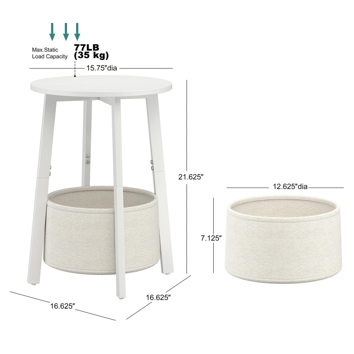 sthmec end table with cloth basket open front for easy access storage.