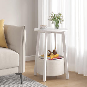 sthmec round side table storage basket in side view for neat sofa-side organization.